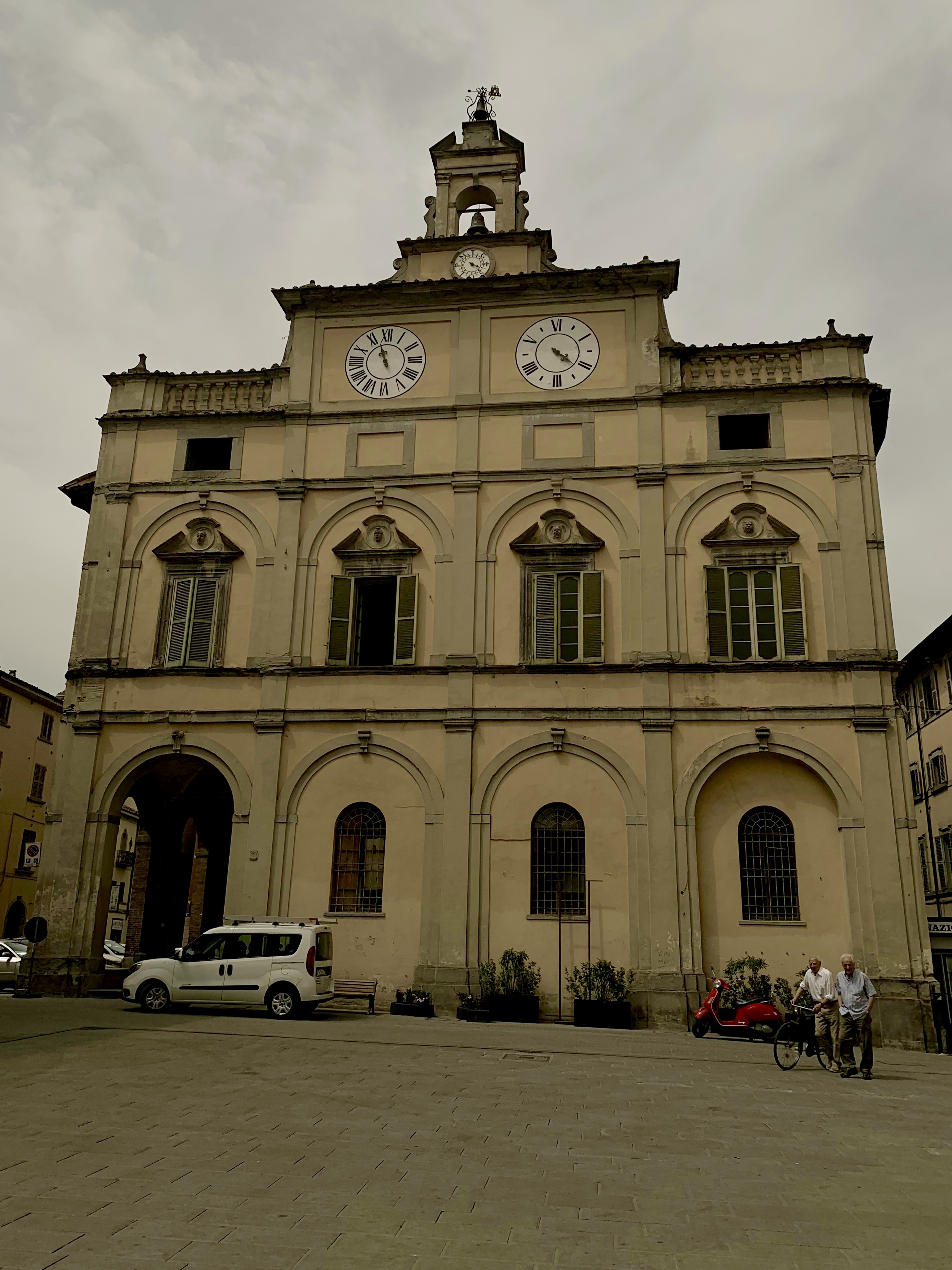 Two-faced clock on church in Città di Castello