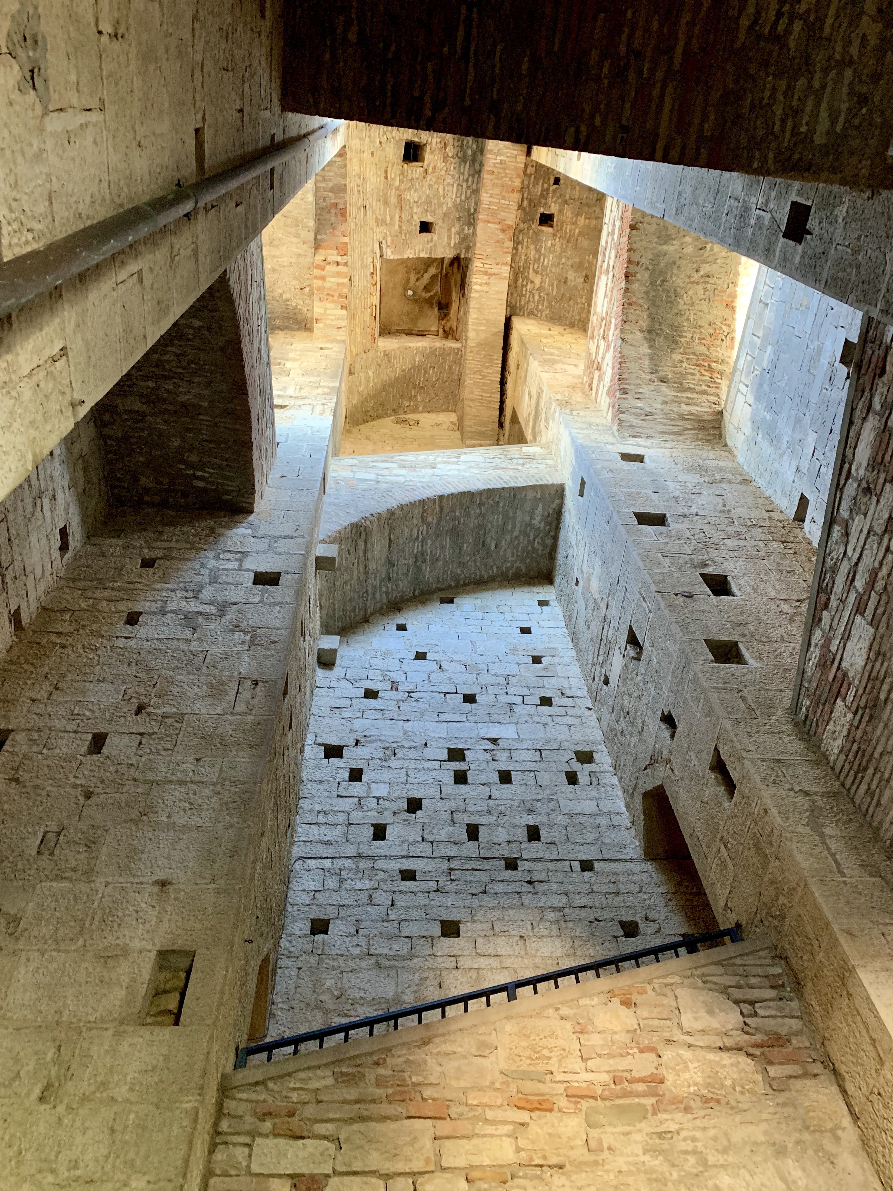 The interior of the church tower, looking up from the bottom