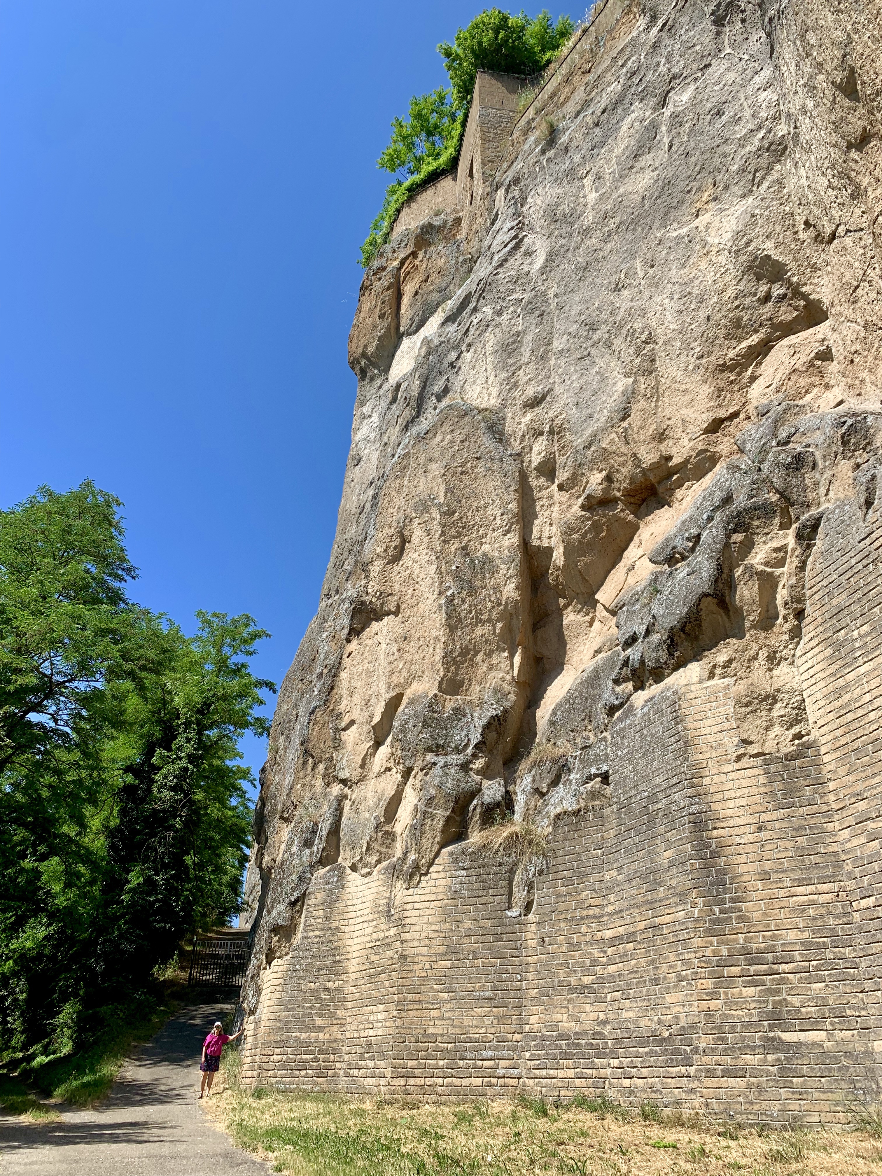 A huge section of the cliff, reinforced from below